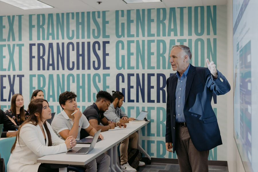 Leadership students attend a classroom lecture.