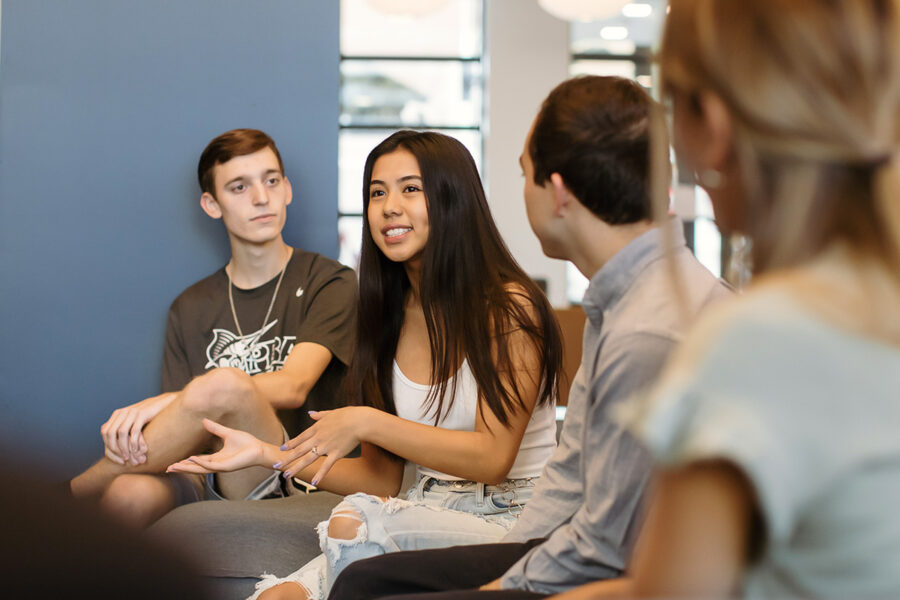 Psychology students participate in a study group.