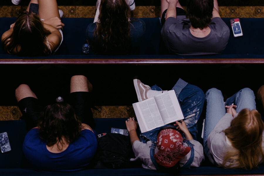 students from the Theological Studies major sitting in chapel