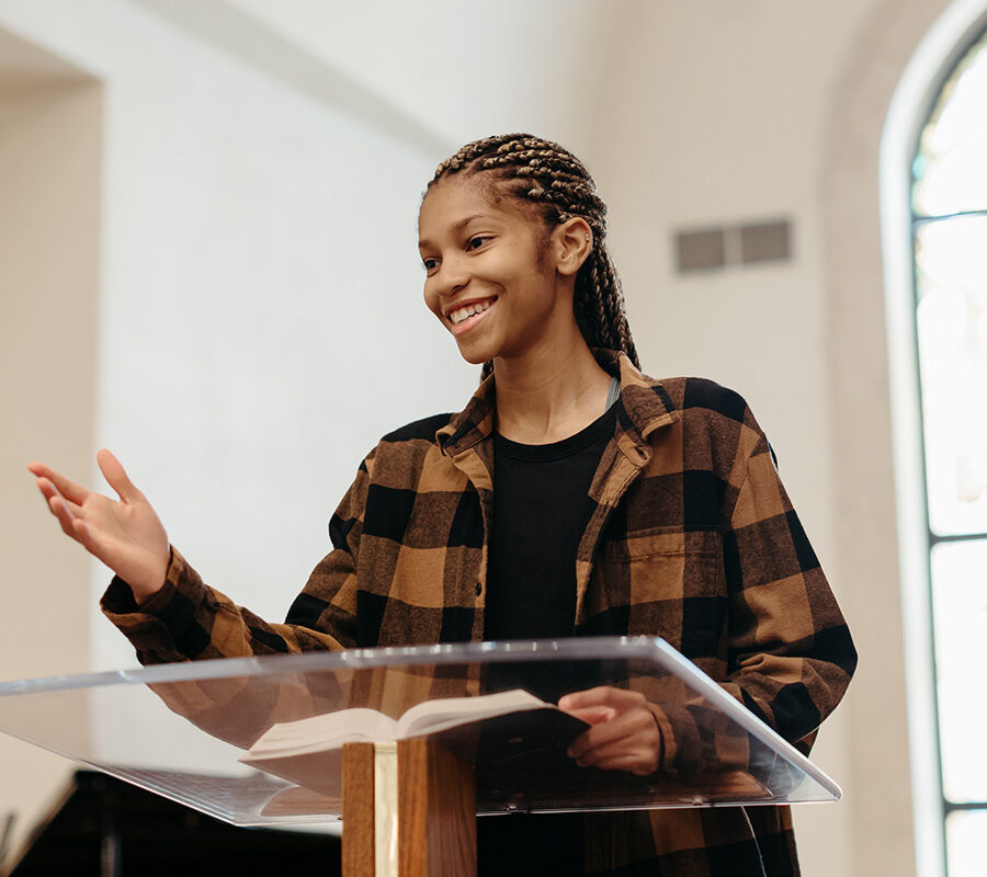 a ministry student preaching in the chapel