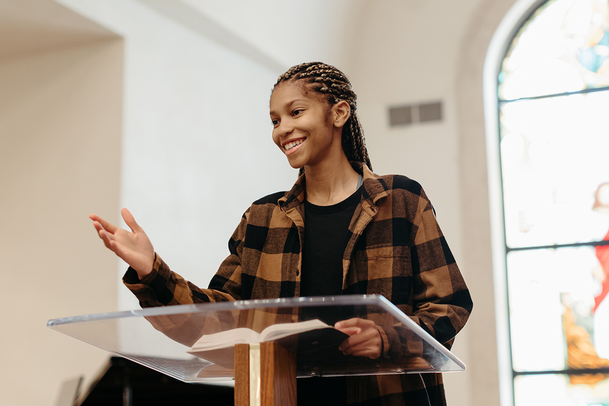 a ministry student preaching in the chapel