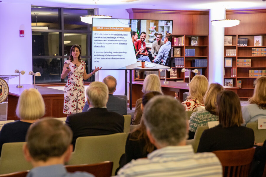 Sylvia Légère speaks to students