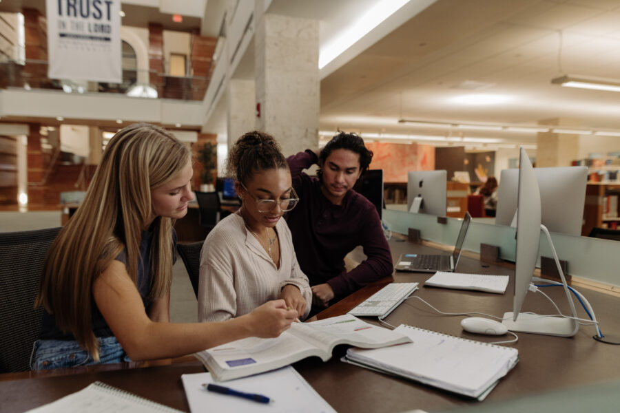 students studying in the library