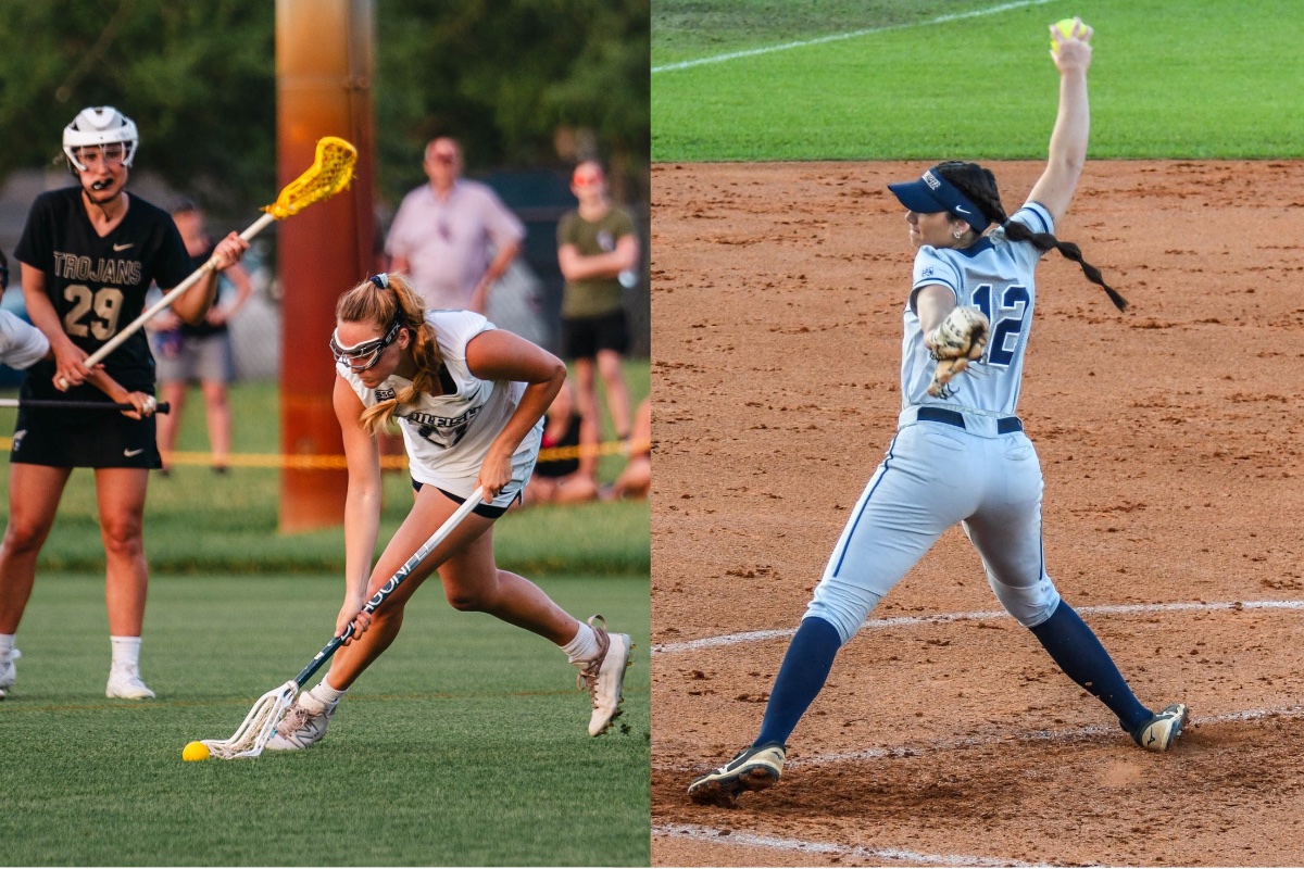 a student-athlete playing lacrosse and softball