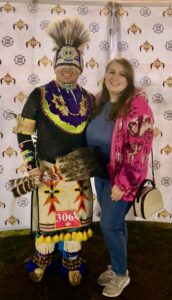 Angel Conlon (right) with cousin Brice McGhee in ceremonial dress.