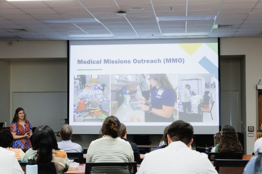 Palm Beach Atlantic University alumna Hannah Morris spoke to students at the Gregory School of Pharmacy about her work in missions.