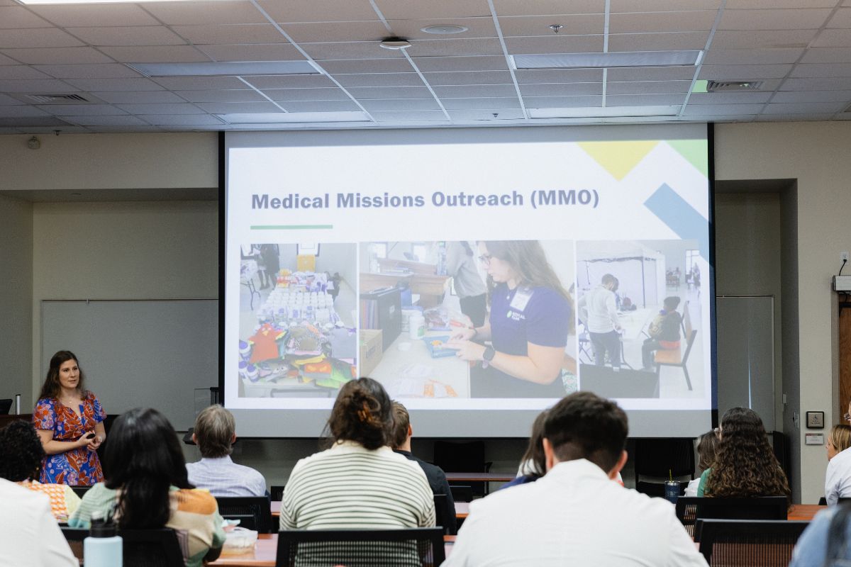 Palm Beach Atlantic University alumna Hannah Morris spoke to students at the Gregory School of Pharmacy about her work in missions.
