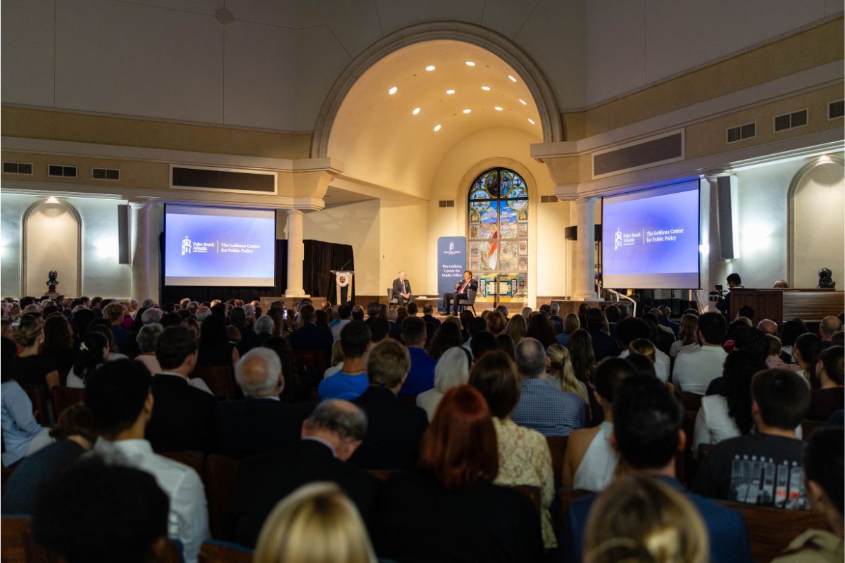 Gov. Ron DeSantis in the DeSantis Family Chapel on Palm Beach Atlantic University campus for LeMieux Speaker Series event.