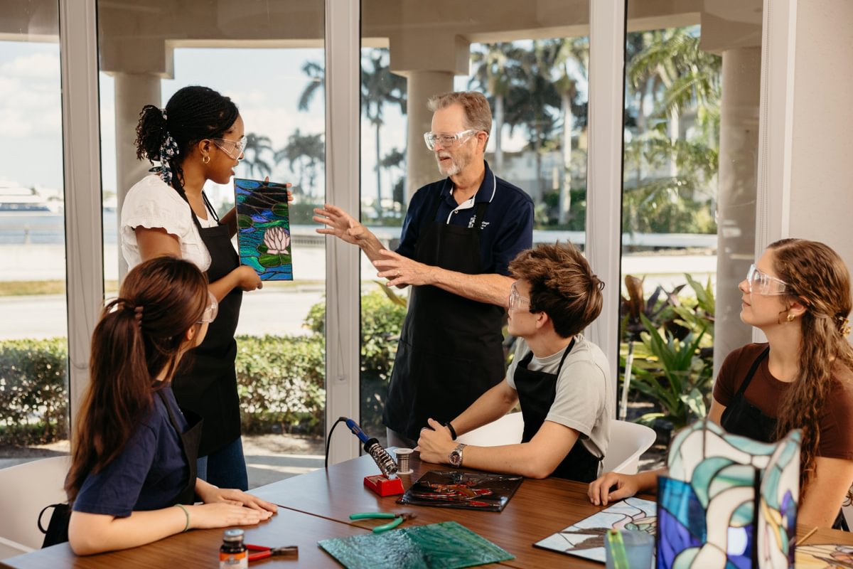 PBA students learning about and creating stain glass