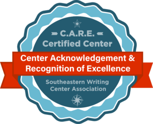 Center Acknowledgement and Recognition of Excellence certification seal by the Southeastern Writing Center Association.