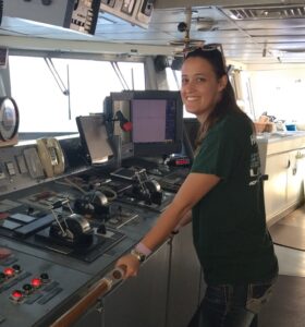 PBA alumna Lisa Brooks on a research vessel in the South China Sea, during her Ph.D. studies at the Rosenstiel School of Marine, Atmospheric, and Earth Science.